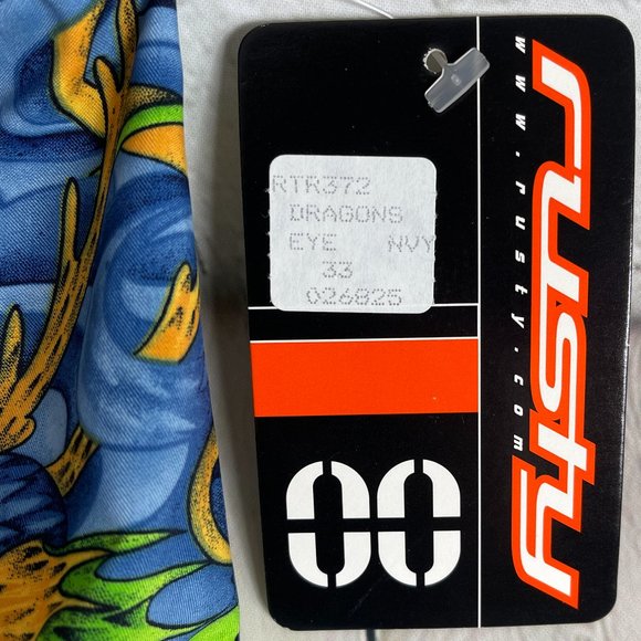 NWT VINTAGE 90'S RUSTY MEN'S AOP DRAGONS HYBRID BOARD SHORTS SIZE 33 - Picture 2 of 16